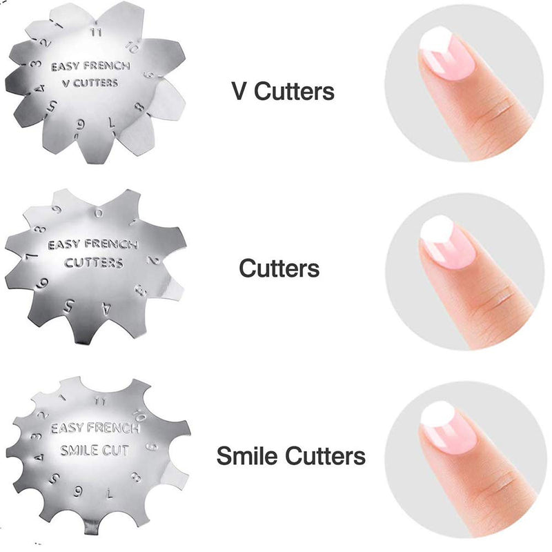 WOKOTO 6Pcs French Smile Line Acrylic Gel Cutter Tools Stainless Steel Easy French Line Edge Nail Cutter Stencil Manicure Trimmer KIT1 - BeesActive Australia