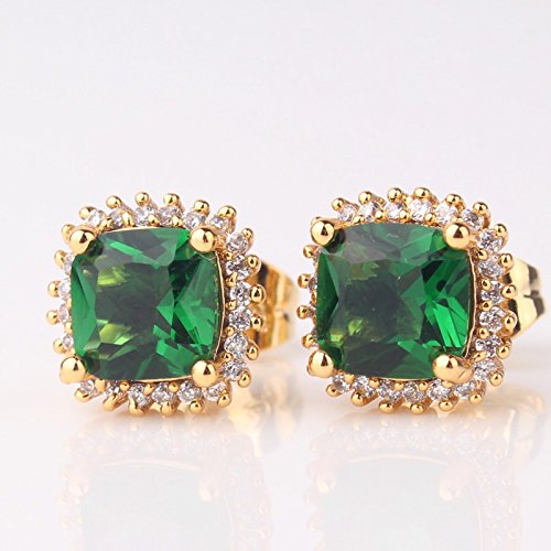 ODETOJOY 1 Pair Simulated Emerald Earrings 18K Gold Stud Earring for Women Real Gold Crsystal Sqaure Zircon Fashion Earring with Gift Box - BeesActive Australia