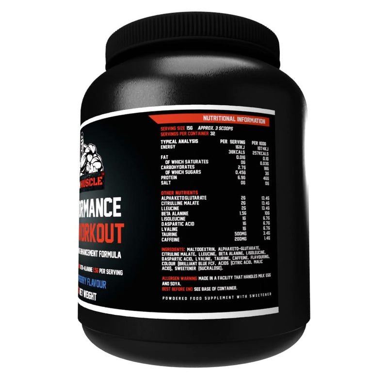 Performance Pre Workout, Ultimate Training Enhancement Formula with 200mg Caffeine, 6.9g Protein, Beta-Alanine and Amino Acids, Blue Raspberry, 500g - BeesActive Australia