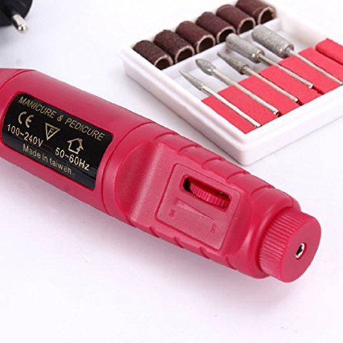 Nail Art Drill Kit File Professional Electric Manicure Pedicure Drill Sander Pen Nail Art Grinder with Multi Sanding Bits and Power Adapter (Light Rose Red) Light Rose Red - BeesActive Australia