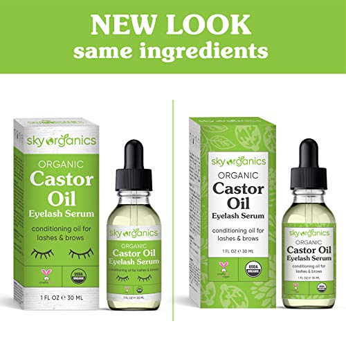 Organic Castor Oil Eyelash Serum by Sky Organics (1 oz) USDA Organic Cold-Pressed 100% Pure Castor Oil Natural Eyelash Serum Hexane-free Castor Oil with Mascara Brushes for Eyelashes and Eyebrows 1 Fl Oz (Pack of 1) - BeesActive Australia