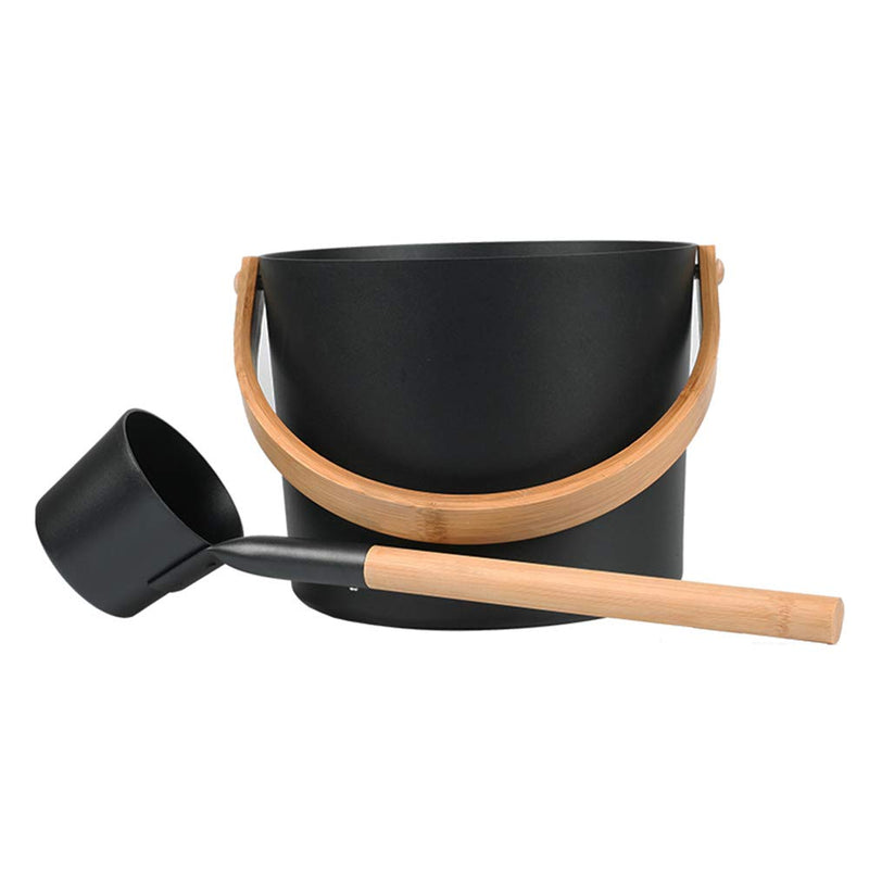 Kisbeibi 2Pcs Aluminum Sauna Bucket and Ladle Set Portable,Sauna Bucket and Long Handle Ladle Cedar,Sauna Steam Water Accessories,Bath Accessories Supplies,Accessories for Sauna Steam Room(Black) Black - BeesActive Australia