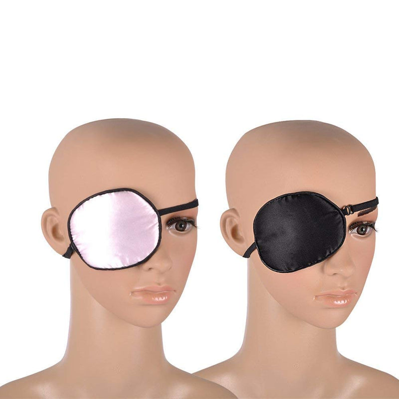 2 Pieces Silk Eye Patches, Adjustable Soft Eye Patch Elastic Eyepatche for Lazy Eye Amblyopia Strabismus for Adults Black and Pink - BeesActive Australia