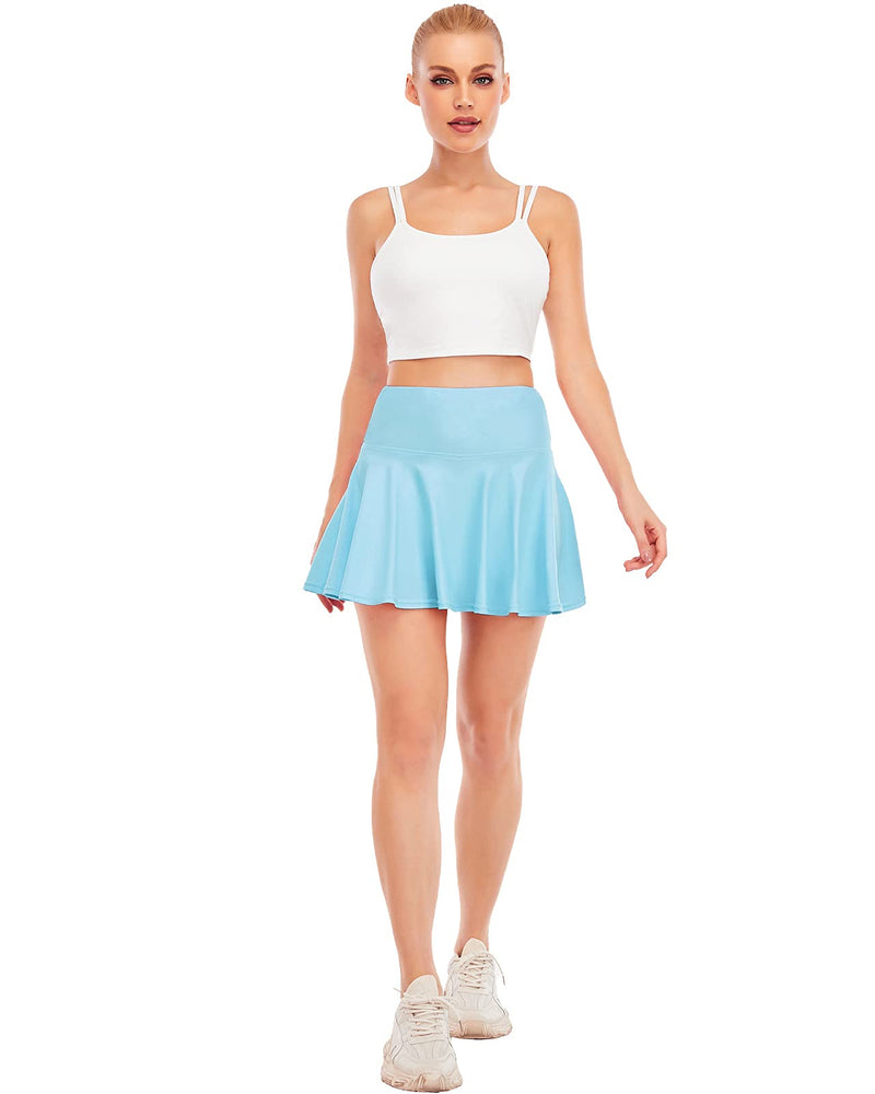 FAFAIR Mini Tennis Skirt High Waisted Skorts Skirts for Women with Pockets Athletic Skirt with Shorts Golf Skirts Medium Lightblue - BeesActive Australia