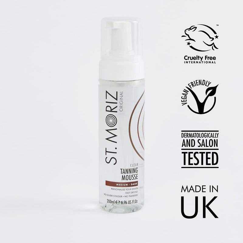 St Moriz Original Clear Tanning Mousse, Fast Drying Vegan Fake Tan, Medium to Dark (200ml) - BeesActive Australia