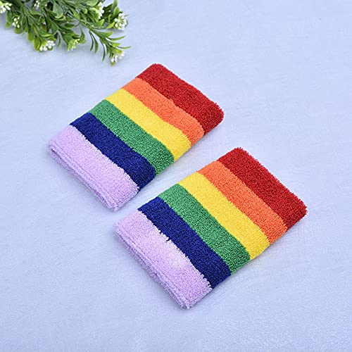 Tinsow Rainbow Wrist Bands Striped Wrist Sweatbands - Athletic Cotton Terry Cloth Wristbands for Sports 4 - BeesActive Australia