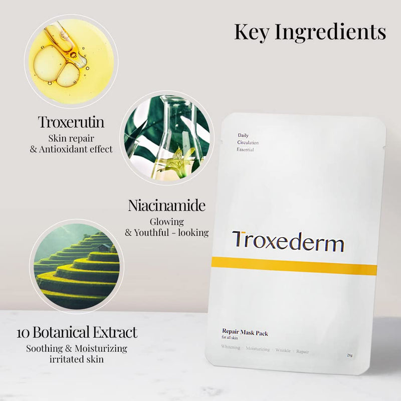 TROXEDERM Repair Facial Mask Set – Fine Line Care, Moisturizing, Illuminating and revitalizing for Face, Contains Niacinamide, Troxerutin, Adenosine and 10 Natural Extracts, Pack of 5 - BeesActive Australia
