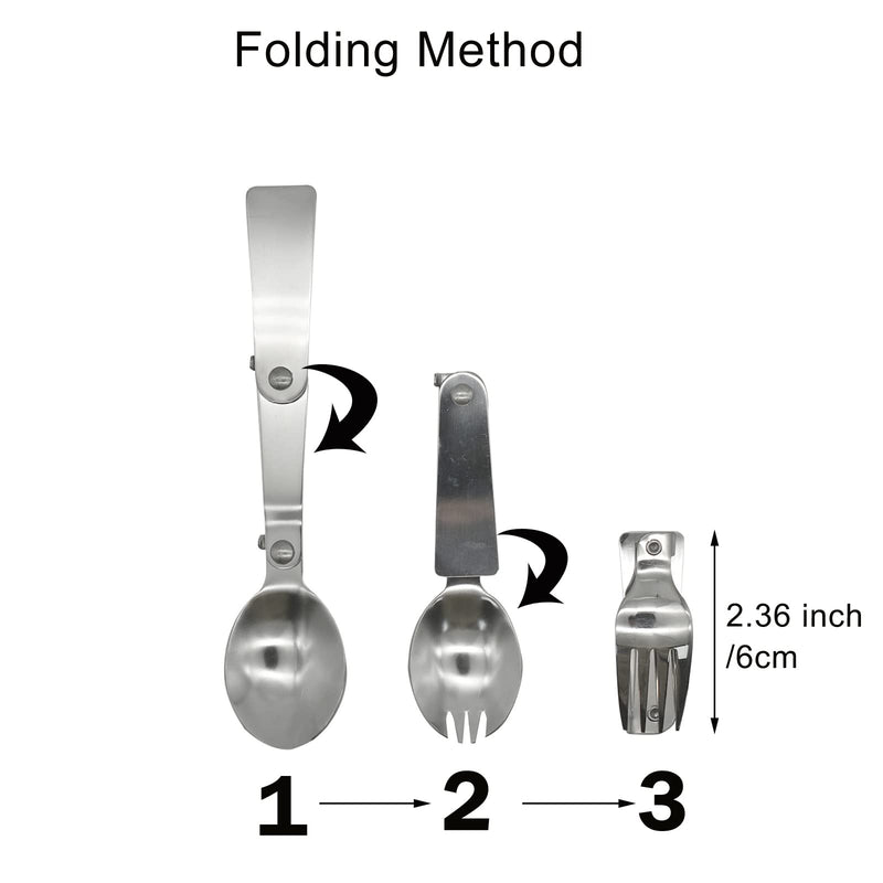 Pinenjoy 3Pcs Protable 3-Fold Spoon Fork Spork 18/10(304) Stainless Steel Foldable Flatware Set for Thermos Camping Picnic Travel - BeesActive Australia