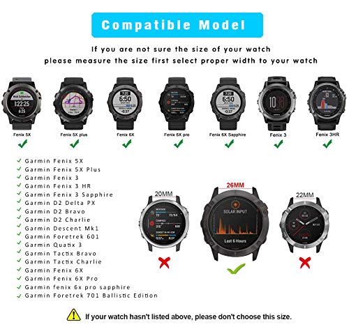 Hepsun Compatible with Garmin Fenix 5X/Fenix 5X Plus/Fenix 6X/Fenix 6X Pro/Fenix 3/Fenix 3 HR/Tactix/Descent MK1/D2 Delta PX/D2 Charlie 26mm Quick Release Watch Bands Genuine Leather Slim Thin Dressy Elegant Watch Straps (Black) Black - BeesActive Australia