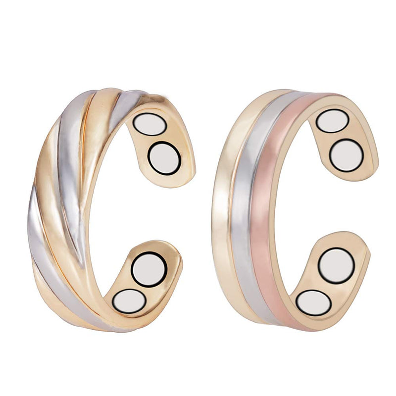 3PCS Tri Tone Magnetic Copper Rings for Women, Gift for Mom Wife, Jewelry for Ladies, Adjustable Size - BeesActive Australia