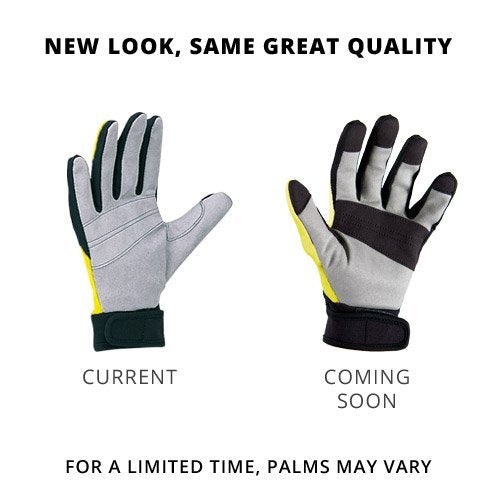 [AUSTRALIA] - Tilos 1.5mm Tropical Dive Gloves for Men, Women, Kids UPF50+ Stretchy Mesh with Amara Leather for Paddling, Kayaking, Water Jet Skiing, Sailing, Canoeing, Rafting, SUP Black/Yellow Large 