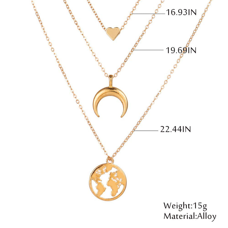 Jozape Layered Necklace Gold Heart Pendant Necklace Moon Necklace Earth Necklace Jewelry Chain for Women and Girls - BeesActive Australia