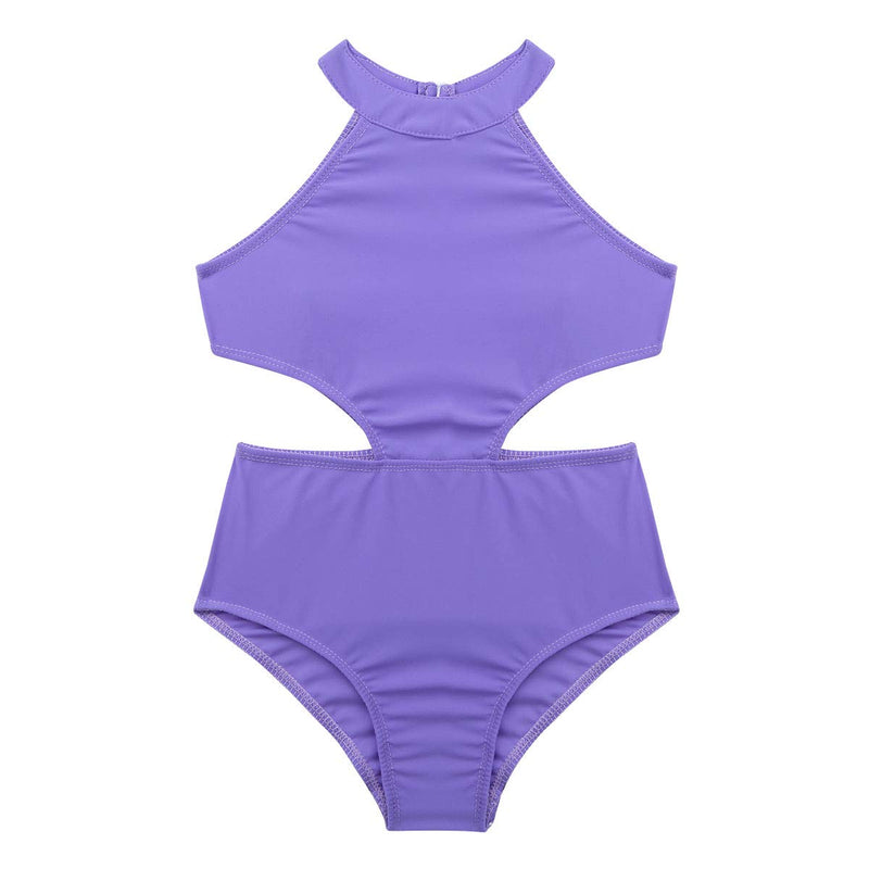 [AUSTRALIA] - YONGHS Kids Girls One Piece Sleeveless Halter Cutouts on Waist Backless Leotard Ballet Dance Gymnastic Sports Activewear Light_purple 6 