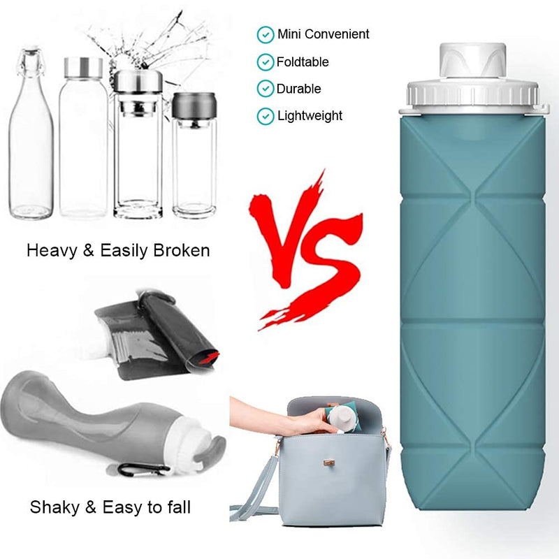 SPECIAL MADE Collapsible Water Bottles Leakproof Valve Reusable BPA Free Silicone Foldable Travel Water Bottle for Gym Camping Hiking Travel Sports Lightweight Durable 20oz Dark Green - BeesActive Australia