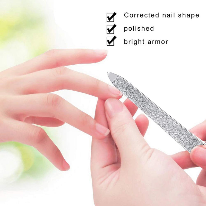 4 Pcs Stainless Steel Diamond Nail File Set, Metal Double Side Nail File Kit Professional Fingernails Toenails File Manicure Nail Tools for Salon Home and Travel Nail Care (5.9Inch) - BeesActive Australia