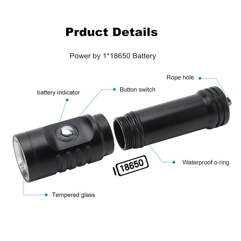 [AUSTRALIA] - WINDFIRE Scuba Diving Flashlight Dive Torch Light Rechargeable-3 Modes 1200 Lumens Underwater 100m Waterproof LED Flashlight White Submersible Lights with Battery for Outdoor Underwater Activities 