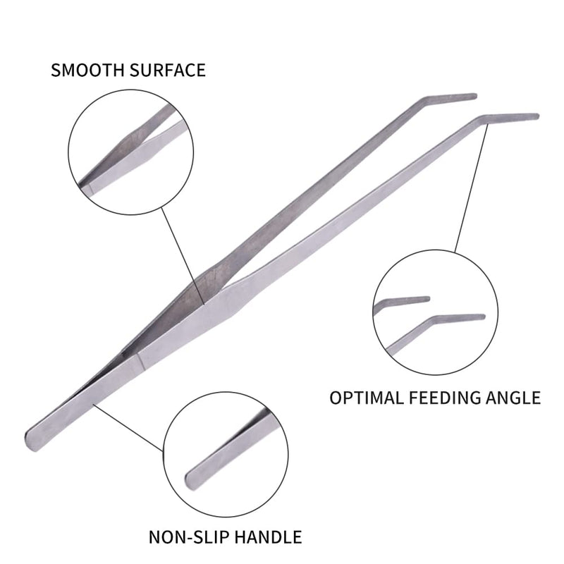 Firesteed Extra Long Handle Aquarium Tweezers Serving Tongs Feed clamp,2 Pack Stainless Steel Straight and Curved Tweezers Set for Fish Tank Plants Reptile Feeding Tongs（15 Inchs） - BeesActive Australia
