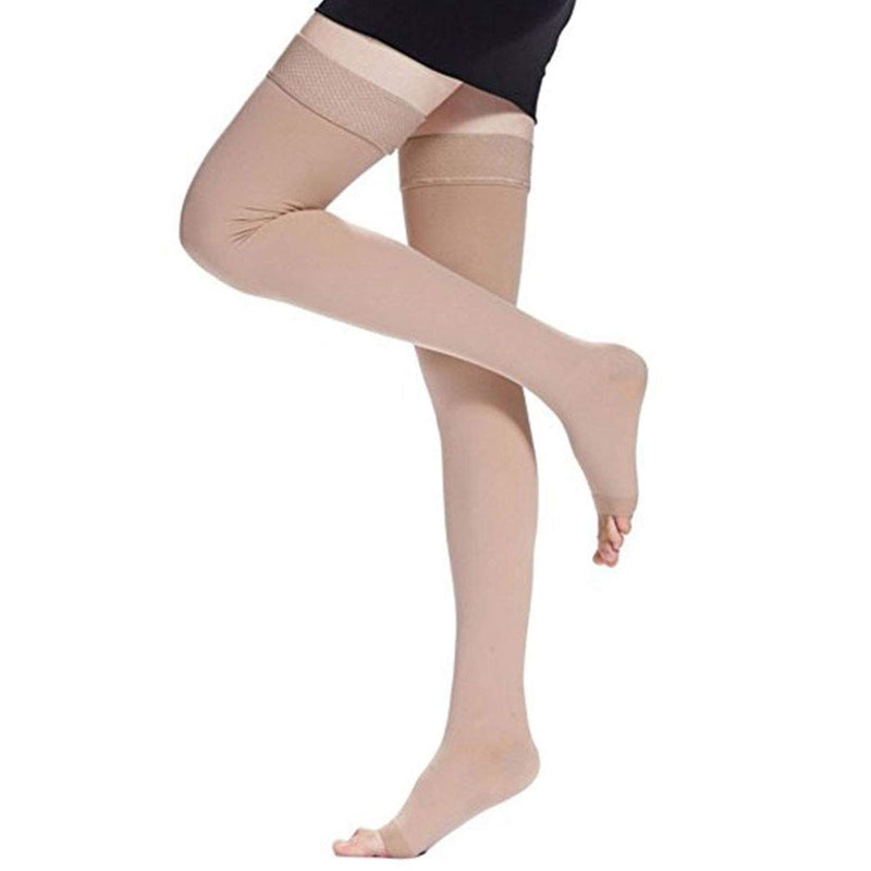 PEDIMEND Thigh High Compression Stockings for Varicose Veins (1PAIR - 2PCS) - Compression Stockings - Effective Relief from Tightness & Muscle Soreness - Promote Venous Blood Flow - Unisex (Beige) Beige - BeesActive Australia