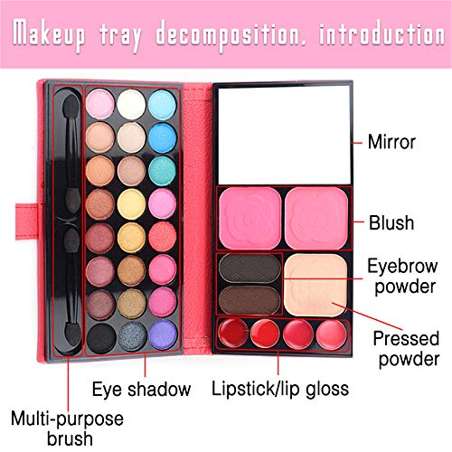 Vtrem Professional Makeup Palette Kit, 24 Colors Eyeshadow + 4 Lip Glosses + 2 Eyebrow Powder + 2 Blushers + 1 Pressed Powder + Mirror + 2 Brushes Make Up Palette Set for Teen Girls, Beginners, Pros Makeup Palette Kit / Style 1 - BeesActive Australia