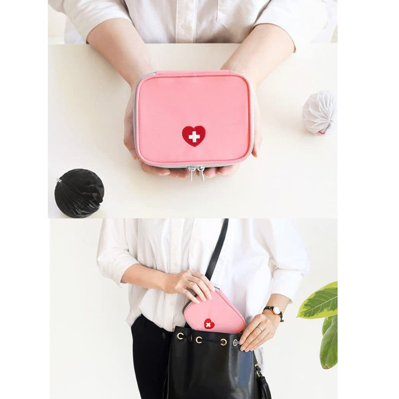 SwirlColor Mini First Aid Pouch Portable Pill Organiser Easy Carry Empty Medicine Container with Multi-Pocket for Travel 5.1*3.9*1.57inch Pink - BeesActive Australia