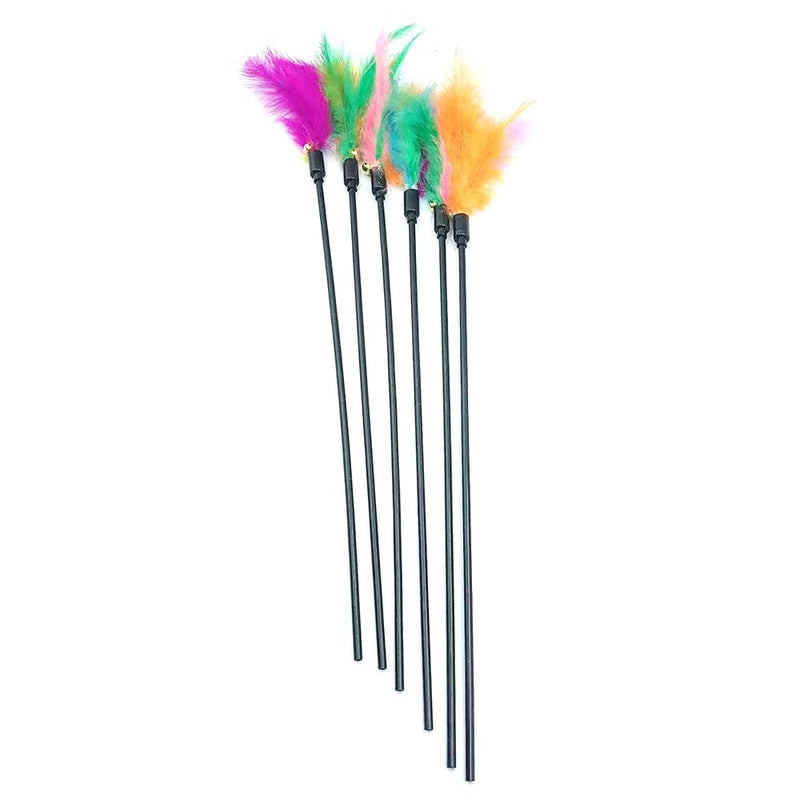 IUHKBH Cat Feather Toys, Interactive Cat Wand Toys Cat Teaser with Bell - 18'' Long Feather Wand for Cat and Kitten (6 Pcs) A - BeesActive Australia