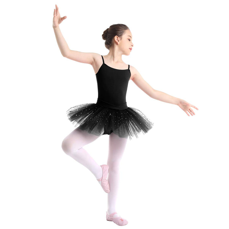 [AUSTRALIA] - inhzoy Tutu Skirted Gymnastic Ballet Dancewear for Girl Sequined Sleeveless Bow Glitter Tulle Leotard Dress Black 8 / 10 