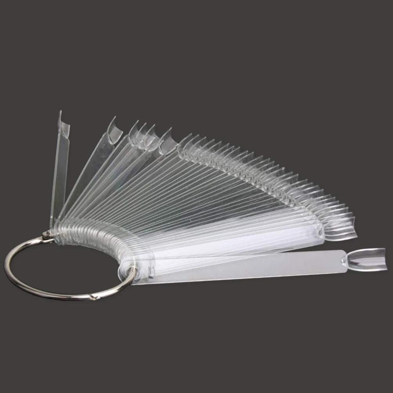 JASSINS 50 Pcs Clear Fan-shaped False Nail Swatch Sticks Nail Polish Practice Display Art Tips Nail Sample Sticks With Metal Split Ring A#-Transparent 50 - BeesActive Australia