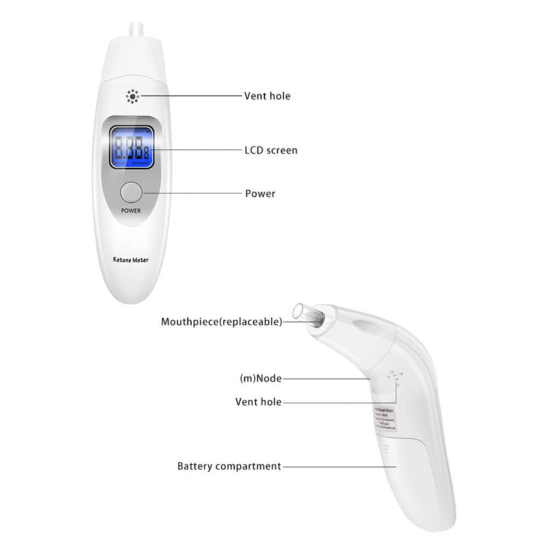 Ketone Meter, Portable Digital Ketone Breath Analyzer, KetogenicTester with 10pcs Mouthpieces(White) - BeesActive Australia