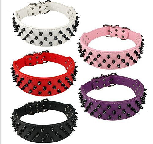 Benala 2" Black Leather Dog Collars Cool Spiked Studded Pet Dog Collar for Medium Large Dogs Pitbulls Mastiff Bully - BeesActive Australia