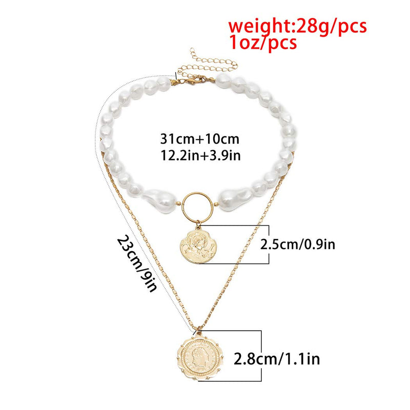 Fdesigner Fashion Geometric Pearl Choker Necklace Gold Round Coins Charm Pendant Necklaces Chain Jewlery Handmade Dainty Necklace for Women - BeesActive Australia