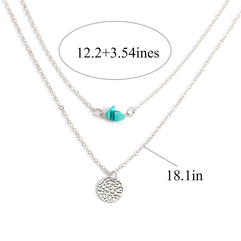 Edary Boho Turquoises Pendant Necklace Sequin Necklaces for Women and Girls. (Silver) Silver - BeesActive Australia