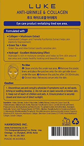 LUKE Korea Hydrogel under eye patches Collagen Aloe Green Tea eye masks(10 pairs), Moisturizing under eye pads for wrinkles - BeesActive Australia