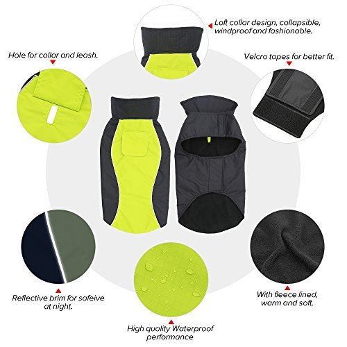 Ezer Waterproof Reflective Dog Raincoat - Soft Fleece Lining Outdoor Dog Raincoats Jacket, Sports Dog Rain Coat Slicker Poncho for Small, Medium, Large Dogs Green-Large - BeesActive Australia
