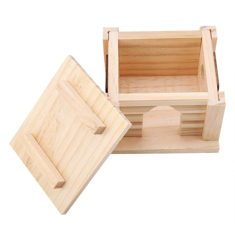 Pet Hamster House, 100% Natural Wood Odorless Home Openwork Lace Window DIY Hideout Hut Play Nest Toy Viewing Room Natural Living for Small Squirrels Gerbils Hamsters Golden Bears - BeesActive Australia
