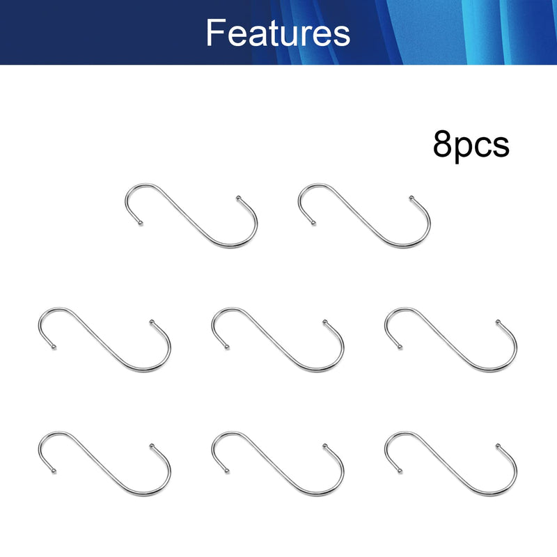 Juvielich 5" Wall Mounted S Shaped Hook Hangers for Towel Bag Key Kitchen Utensils, Thickness 4mm / 0.16" Silver Colored, 8 Pcs - BeesActive Australia