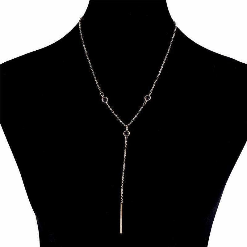 Funyrich Simple Crystal Necklaces Chain Personality Strip Pendant Necklace Chain Necklaces Jewelry for Women and Girls (Silver) Silver - BeesActive Australia