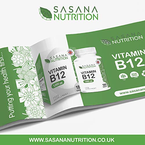 Sasana Nutrition Vitamin B12 Tablets High Strength 1000mcg - 180 Vegan/Vegetarian Tablets 6 Months Supply � B12 Vitamin Manufactured in The UK - BeesActive Australia