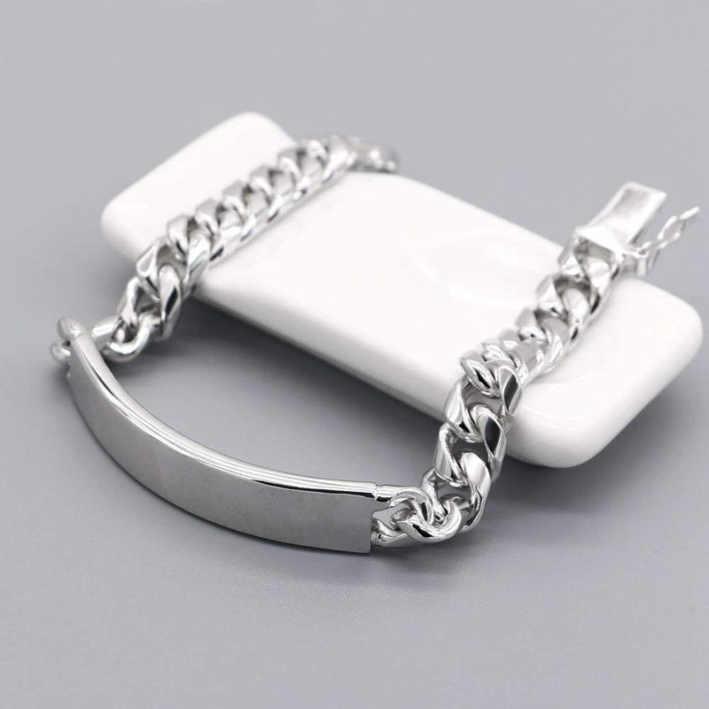 Dankadi Classic Men's Silver Jewelry Bracelet 100% 925 Sterling Silver Bracelet Glossy Brand Bracelet 10MM Original Italian 7-8-9-10 inch Silver Cuban Chain Safety Clasp 8.0 Inches - BeesActive Australia
