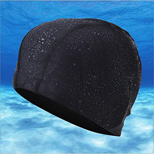 SheShy Swim Cap, Flexible Nylon Spandex Fabric Cotton PU Fiber Swimming Bathing Cap Hat for Men Women Kids Adults Black - BeesActive Australia