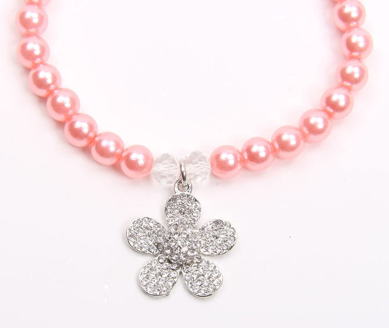 XKSRWE Dog Beads Necklace Collar with Rhinestones Flower Charm Pendant Pet Puppy Jewelry for Female Dogs Cats Small - BeesActive Australia