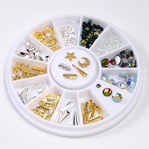 Minejin Nail Art 3D Rivet Metal Studs Mixed Charms Rhinestones Set with Acrylic Shiny Gems Decoration 9 Boxes Kit - BeesActive Australia