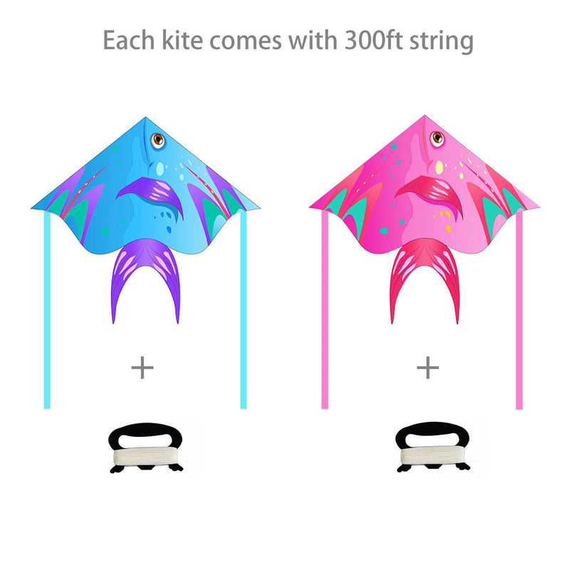 XENTUMI Fish Kite with String, Kites for Kids & Adults, Easy to Fly and Assemble, Beach Kite for Kids 4-8 8-12 Kites for Beginner Girls and Boys Delta Kites for Toddlers Age 3-5 Bule and Pink - BeesActive Australia