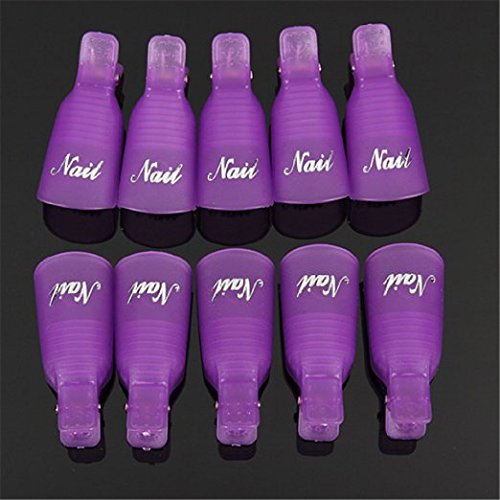 Onwon 10pc Professional Plastic Acrylic Nail Art Soak Off Cap Clip Uv Gel Polish Remover Wrap Cleaner Clip Cap Tool (Purple) - BeesActive Australia