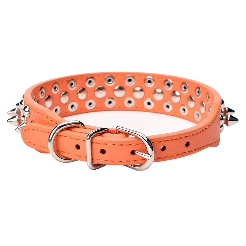 Aolove Mushrooms Spiked Rivet Studded Adjustable Pu Leather Pet Collars for Cats Puppy Dogs 8.2"-10.6" Neck Orange - BeesActive Australia