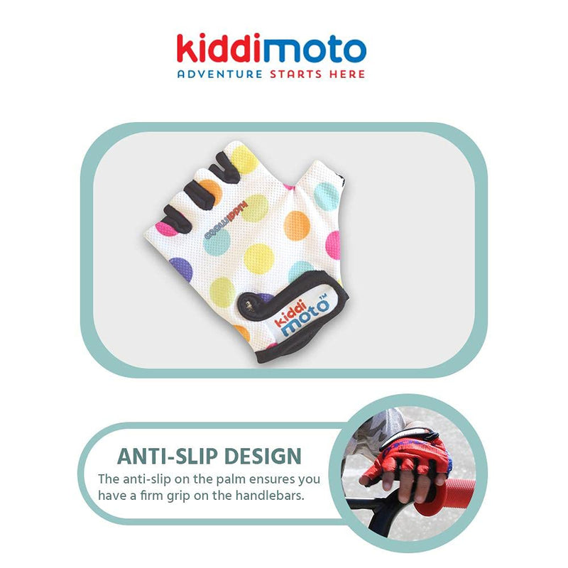 Kiddimoto - Cycling Gloves | Fingerless Gloves for Kids | Perfect for Bike, Scooter & Skateboard | Ideal for Boys and Girls | Available in Different Colourful Designs & Sizes Pastel Dotty S (2-5y) - BeesActive Australia