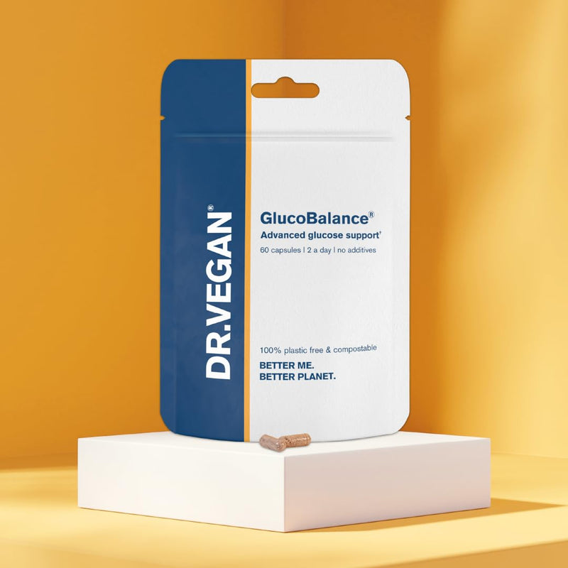 DR.VEGAN GlucoBalance | Plant-Based Supplement | Blood Sugar Control | 60 Capsules | 2-A-Day - 30 Day Supply | Chromium 200 µg | Apple Cider Vinegar 250g | Cinnamon 750g | Blood Glucose Metabolism - BeesActive Australia