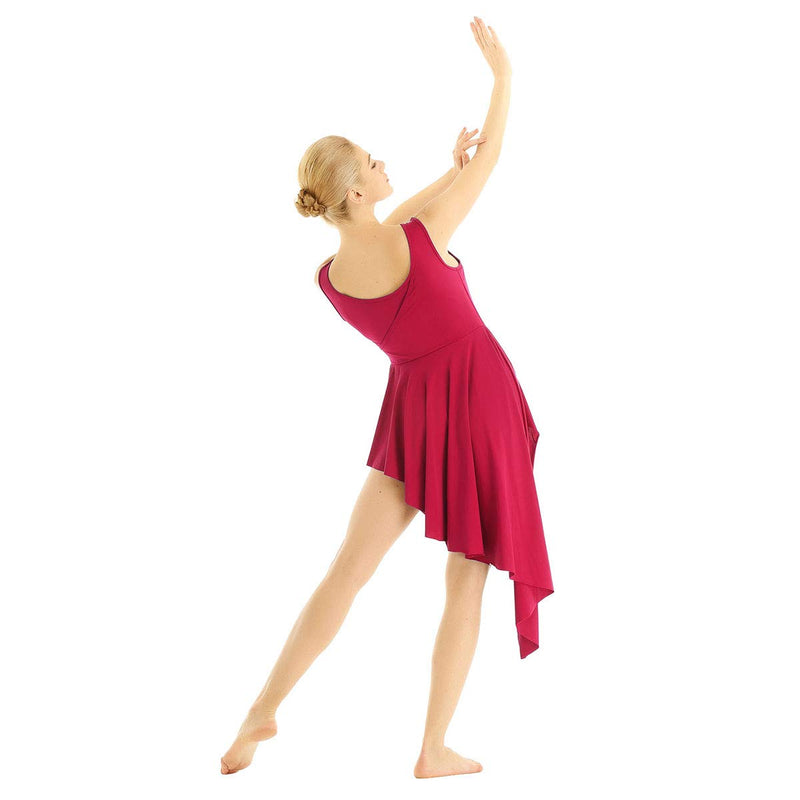 [AUSTRALIA] - CHICTRY Women Crew Neck Lyrical Ballet High Low Dance Dress Leotard Costume Red Small 