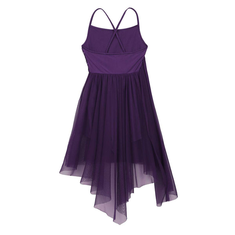 [AUSTRALIA] - iiniim Women Adult Sequins Lyrical Dance Dress Ballet Leotard Criss Cross Back Split Mesh Skirt Purple Small 