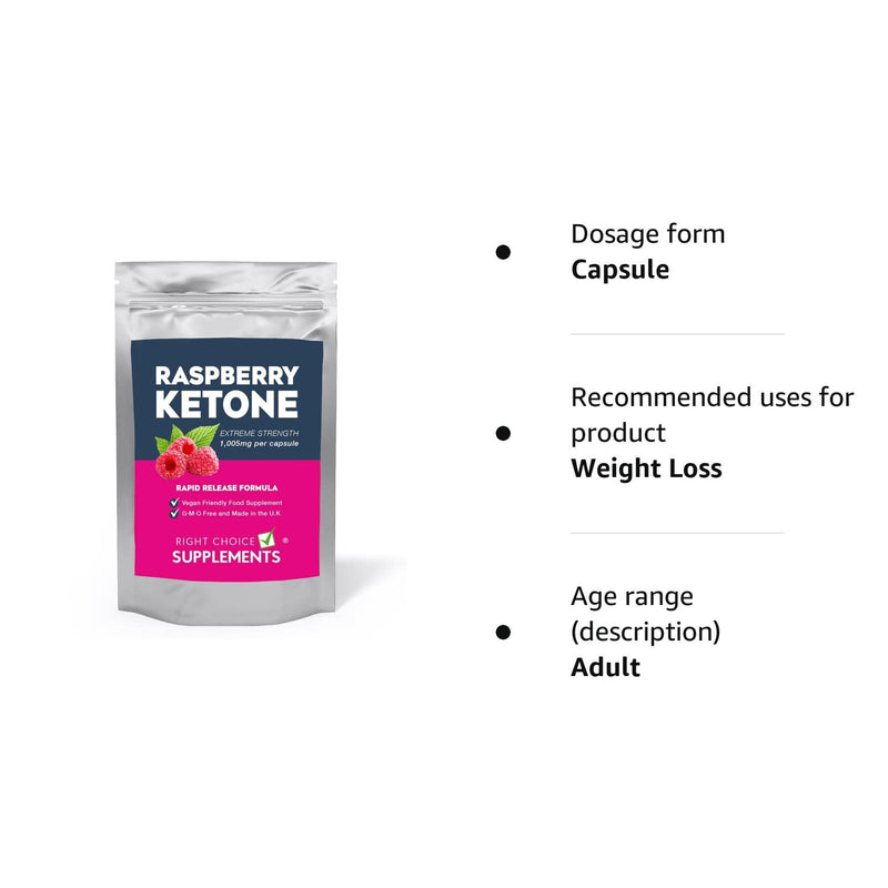 Raspberry Ketone - 60 Capsules - 1005mg per Capsule - Diet and Fat Burning Supplement for Men and Women - Strong Slimming Weight Loss Vegan Diet Pills - BeesActive Australia