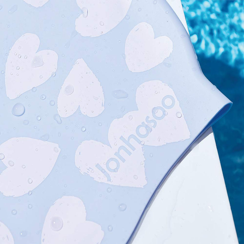 Jonhasoo Silicone Swim Cap for Women Swimming Caps with Cute Heart Printed Light blue - BeesActive Australia